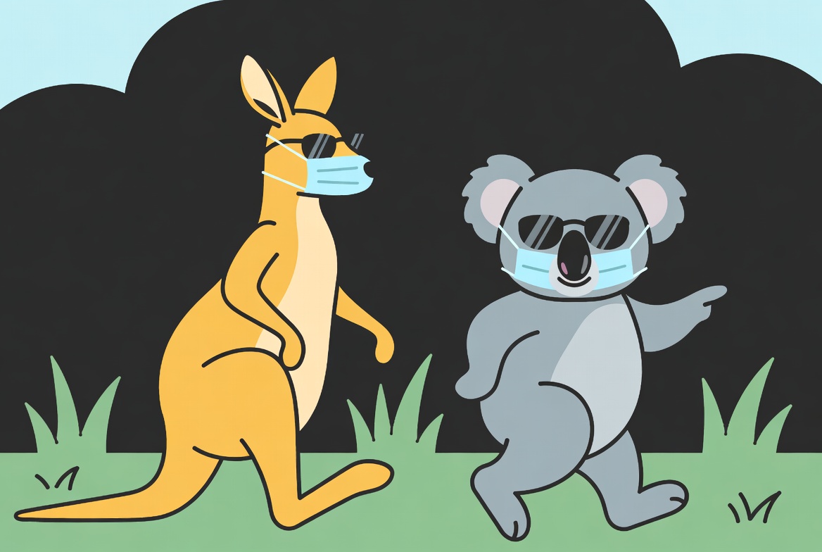 Kangaroo and Koala touching grass